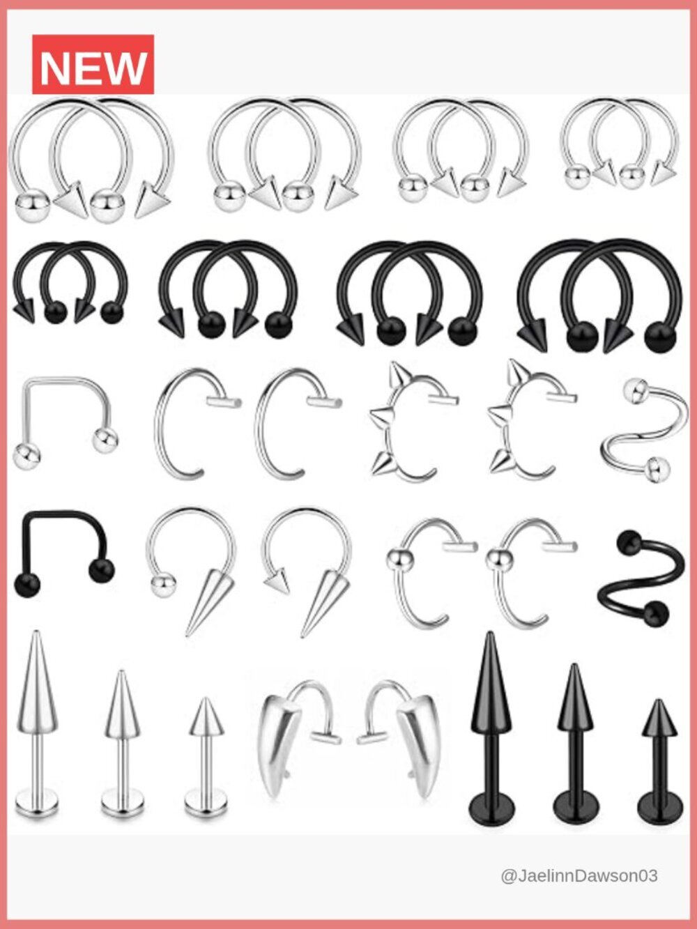 36 Pcs Stainless Steel Lip Rings 16G Piercing Jewelry Set